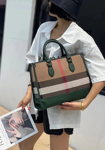 Louisa Canvas Leather Medium Shopping Tote Green
