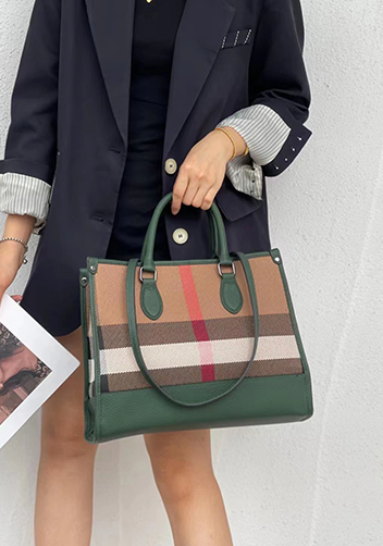 Louisa Canvas Leather Medium Shopping Tote Green