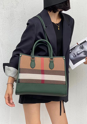 Louisa Canvas Leather Medium Shopping Tote Green