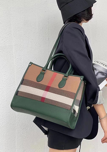 Louisa Canvas Leather Medium Shopping Tote Green