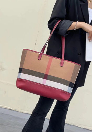 Louisa Canvas Leather Tote Burgundy