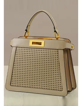 Carrie Perforated Leather Bag Beige