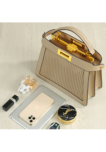 Carrie Perforated Leather Bag Beige