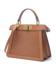Carrie Perforated Leather Bag Camel