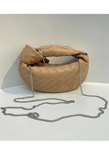 Dina Mini Knotted Intrecciato Leather Tote Chain Beige
