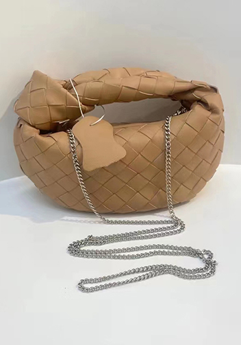 Dina Mini Knotted Intrecciato Leather Tote Chain Beige
