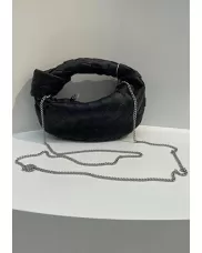 Dina Mini Knotted Intrecciato Leather Tote Chain Black