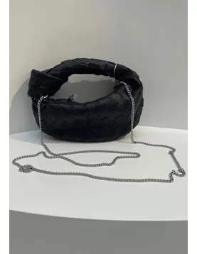 Dina Mini Knotted Intrecciato Leather Tote Chain Black