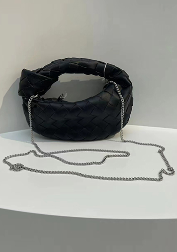 Dina Mini Knotted Intrecciato Leather Tote Chain Black