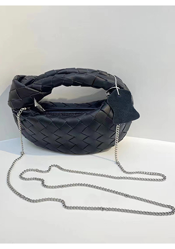 Dina Mini Knotted Intrecciato Leather Tote Chain Black