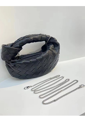Dina Mini Knotted Intrecciato Leather Tote Chain Black