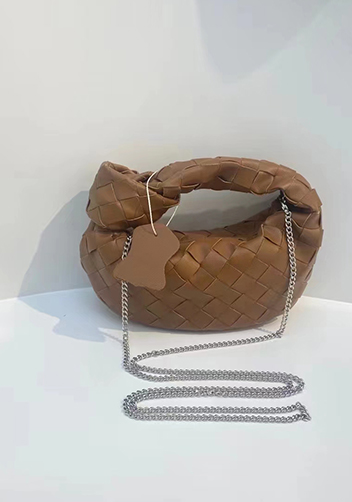 Dina Mini Knotted Intrecciato Leather Tote Chain Camel