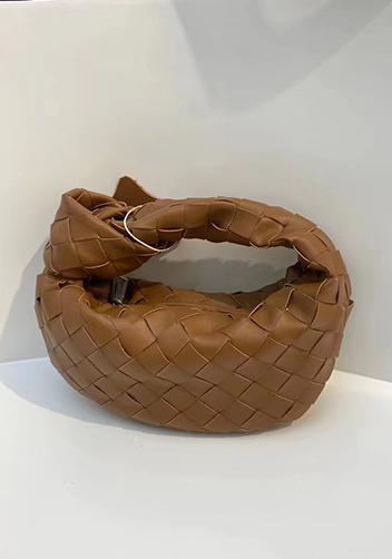 Dina Mini Knotted Intrecciato Leather Tote Chain Camel