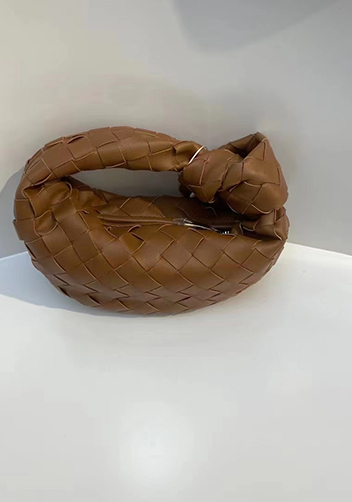 Dina Mini Knotted Intrecciato Leather Tote Chain Camel
