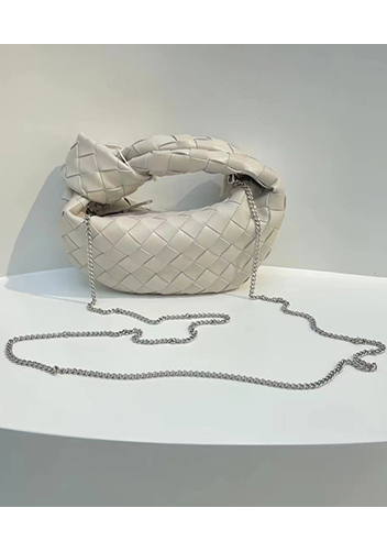 Dina Mini Knotted Intrecciato Leather Tote Chain Cream