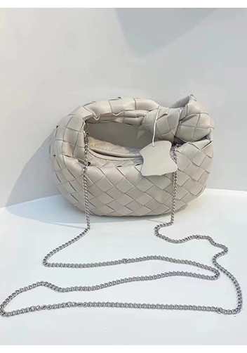Dina Mini Knotted Intrecciato Leather Tote Chain Cream