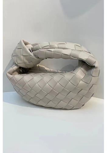 Dina Mini Knotted Intrecciato Leather Tote Chain Cream