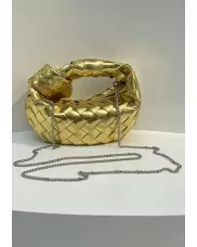 Dina Mini Knotted Intrecciato Leather Tote Chain Gold