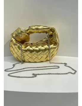 Dina Mini Knotted Intrecciato Leather Tote Chain Gold