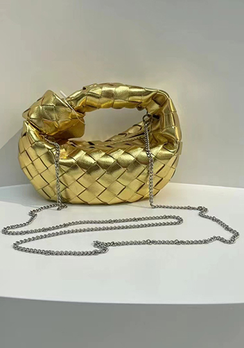Dina Mini Knotted Intrecciato Leather Tote Chain Gold