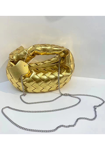 Dina Mini Knotted Intrecciato Leather Tote Chain Gold