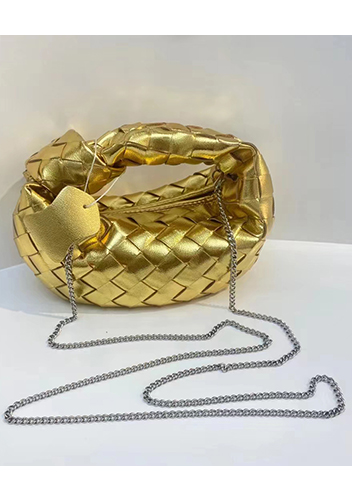 Dina Mini Knotted Intrecciato Leather Tote Chain Gold