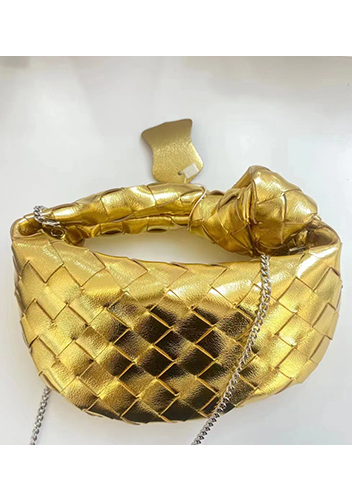 Dina Mini Knotted Intrecciato Leather Tote Chain Gold