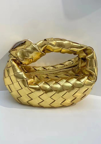 Dina Mini Knotted Intrecciato Leather Tote Chain Gold
