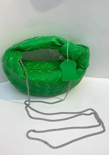 Dina Mini Knotted Intrecciato Leather Tote Chain Parrot Green