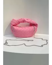 Dina Mini Knotted Intrecciato Leather Tote Chain Pink