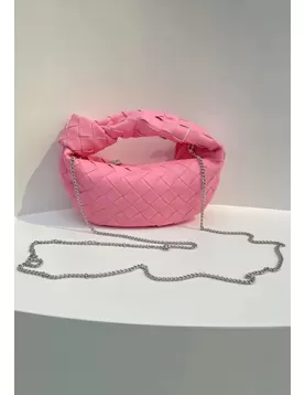 Dina Mini Knotted Intrecciato Leather Tote Chain Pink