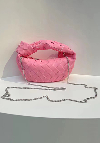 Dina Mini Knotted Intrecciato Leather Tote Chain Pink