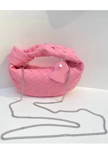 Dina Mini Knotted Intrecciato Leather Tote Chain Pink