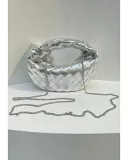 Dina Mini Knotted Intrecciato Leather Tote Chain Silver