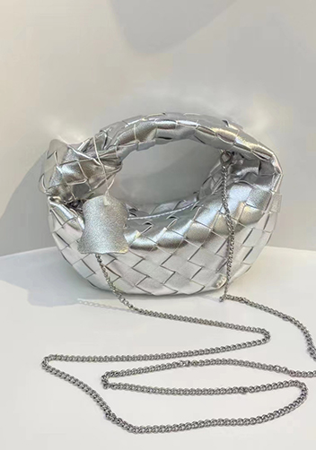 Dina Mini Knotted Intrecciato Leather Tote Chain Silver