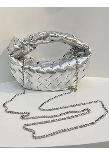 Dina Mini Knotted Intrecciato Leather Tote Chain Silver