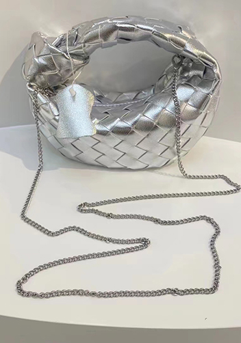 Dina Mini Knotted Intrecciato Leather Tote Chain Silver
