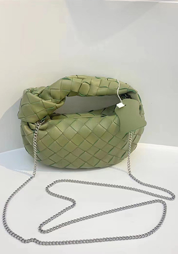 Dina Mini Knotted Intrecciato Leather Tote Chain Stone Green