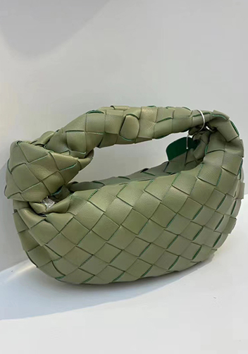 Dina Mini Knotted Intrecciato Leather Tote Chain Stone Green
