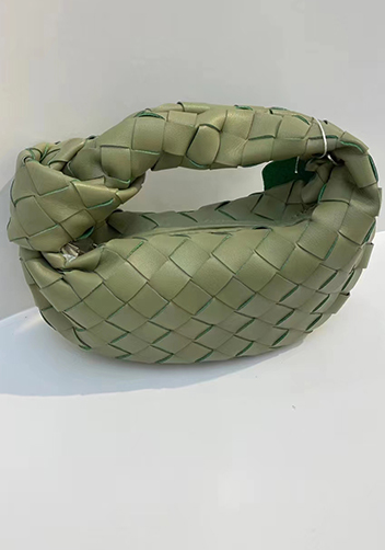 Dina Mini Knotted Intrecciato Leather Tote Chain Stone Green