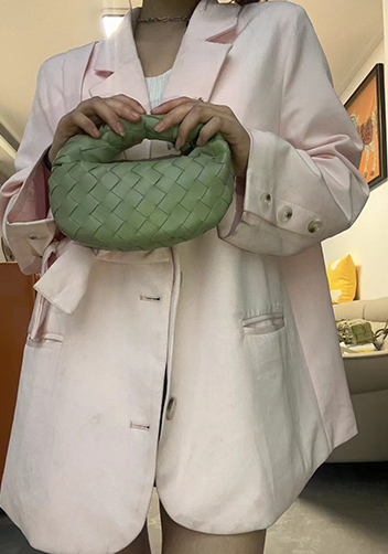 Dina Mini Knotted Intrecciato Leather Tote Chain Stone Green