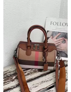 Darling Canvas Leather Boston Bag Brown