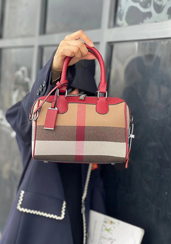 Darling Canvas Leather Boston Bag Burgundy