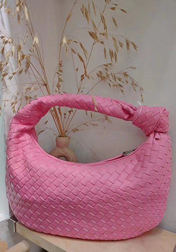 Dina Medium Knotted Intrecciato Vegan Leather Tote Hot Pink