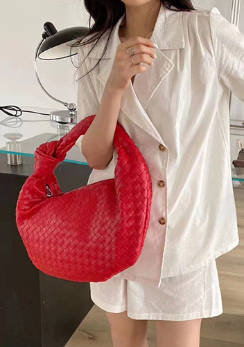 Dina Medium Knotted Intrecciato Vegan Leather Tote Red