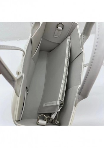 Mia Woven Pleated Leather 6 Squares Medium Tote Cream
