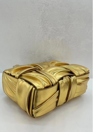 Mia Woven Pleated Leather 6 Squares Medium Tote Gold