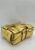 Mia Woven Pleated Leather 6 Squares Medium Tote Gold