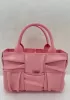 Mia Woven Pleated Leather 6 Squares Medium Tote Pink