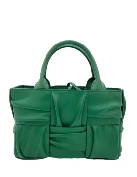 Mia Woven Pleated Leather 6 Squares Medium Tote Racing Green